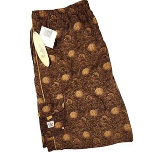 Bungalow Joe Mens XXL Swim Trunks Brown Batik Fish Print Cargo Board Shorts NEW